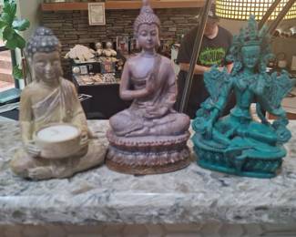 Tibetan Green Tara Statue and Buddha Figurines fourth image