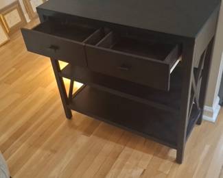Dark Brown Console Table with Two Drawers and Two Shelves with XSide Panels third image