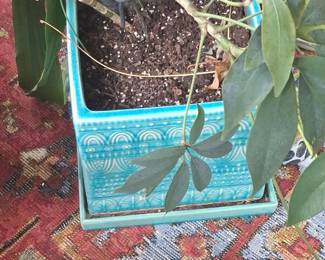 Turquoise Ceramic Planter with Decorative Embossing