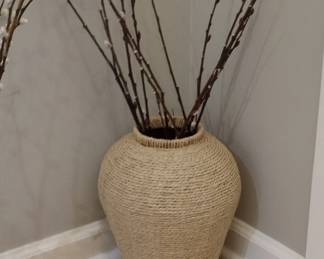 Woven Jute Vase with Pussy Willow Branches