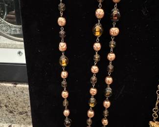 Vintage Amber and Rose Glass Bead Necklace