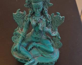 Tibetan Green Tara Statue and Buddha Figurines