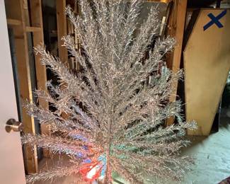 Vintage Aluminum Tinsel Christmas Tree with Rotating Color Wheel third image