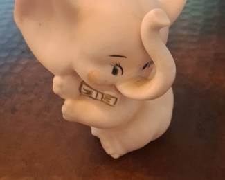 Vintage Kelvins Pink Elephant Figurine with Bow Tie