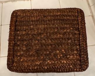 Woven Storage Basket with Faux Leather Handles third image