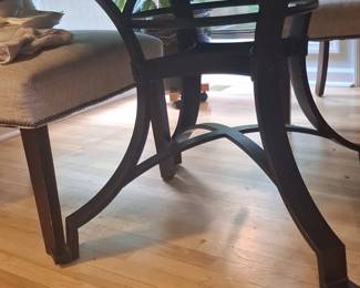 Round Dining Table with Hammered Copper Inlay and Upholstered Chairs fourth image
