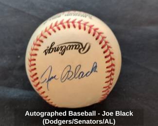 Autographed Baseball Joe Black Dodgers or Senators or AL