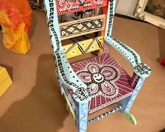 HandPainted Guatemalan Folk Art Rocking Chair