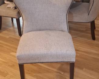 Round Dining Table with Hammered Copper Inlay and Upholstered Chairs third image