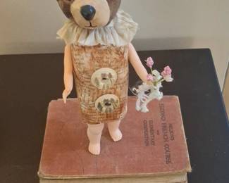 Mixed Media Teddy Bear Assemblage on Vintage Book