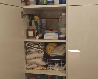 Assorted Household Cleaning Supplies and Linens