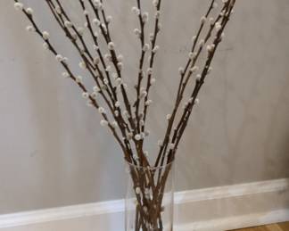 Artificial Pussy Willow Branches in Glass Vase