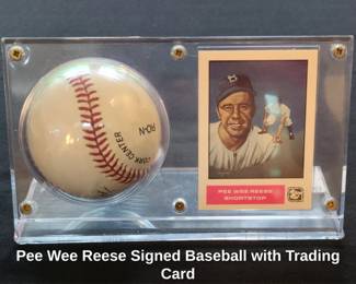 Pee Wee Reese Signed Baseball with Trading Card