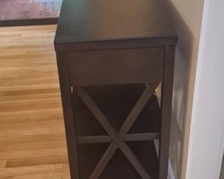 Dark Brown Console Table with Two Drawers and Two Shelves with XSide Panels second image
