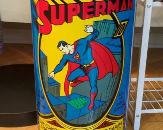Vintage Superman Tin Trash Can Cheinco