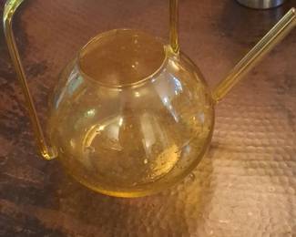 Amber Glass Watering Can with GoldTone Handle