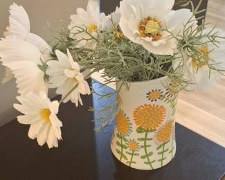 Ceramic Vase with Sunflower and Daisy Motif