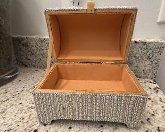 Faux Pearl and Silver Beaded Treasure Chest Jewelry Box second image