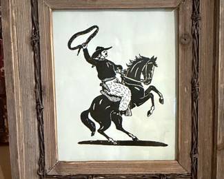 Framed Cowboy and Horse Silhouette Art