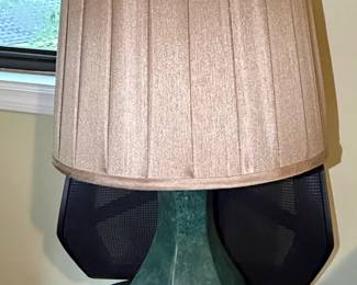Green Jade Table Lamp with Pleated Shade