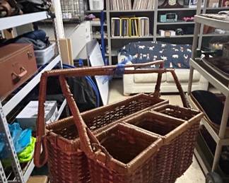 Vintage Wicker Utensil Caddy with Four Compartments