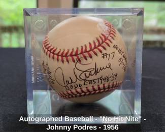 Autographed Baseball No Hit Nite Johnny Podres