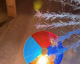 Vintage Aluminum Tinsel Christmas Tree with Rotating Color Wheel second image