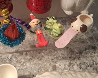Vintage Ceramic Christmas Elf and Frog Figurines