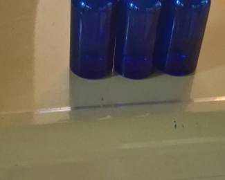 Vintage Cobalt Blue Bromo Seltzer Bottles with Decorative Wire Accents