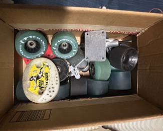 Assorted Skateboard Wheels and Trucks Including Powell Peralta, OJ, and Enuff second image