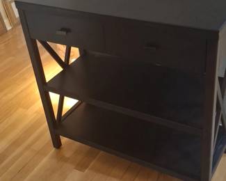 Dark Brown Console Table with Two Drawers and Two Shelves with XSide Panels