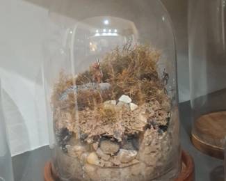 Glass Cloche Terrarium with Miniature Deer and Natural Elements
