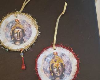 Handmade Buddha Christmas Ornaments with Tassels Pair