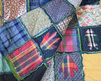 Handmade Rag Quilt with Plaid and Floral Fabrics