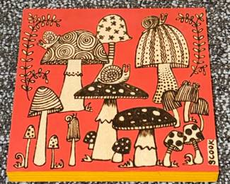 Woodburned Mushroom and Snail Art Plaque by S. Cook