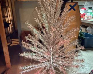 Vintage Aluminum Tinsel Christmas Tree with Rotating Color Wheel