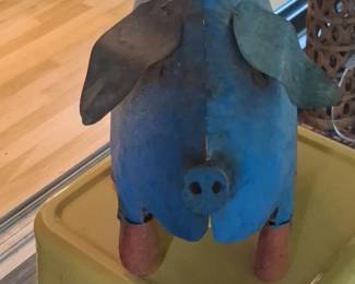 Folk Art Recycled Metal Flying Pig Sculpture second image