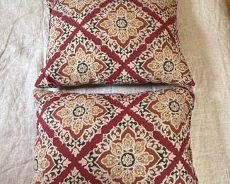 Set of Burgundy and Beige Damask Throw Pillows