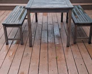 Wooden Outdoor Dining Table and Benches Set second image