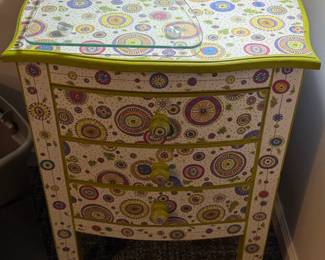 Whimsical Folk Art Style Decoupaged Nightstand or End Table