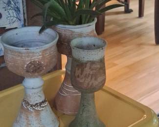 Set of Three Studio Pottery Goblets or Chalice Vases