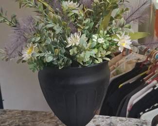 Black Urn Planter with Artificial Floral Arrangement