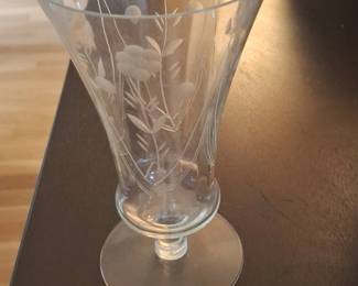Etched Glass Footed Vase with Floral Motif