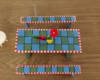 HandPainted Wooden Picnic Table and Benches Set with Miniature Chair