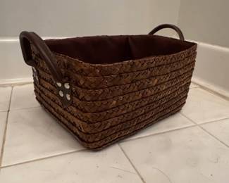 Woven Storage Basket with Faux Leather Handles