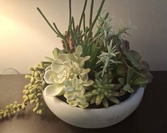 Artificial Succulent Arrangement in White Bowl Planter