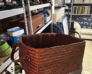 Woven Seagrass Storage Basket with Faux Leather Handles