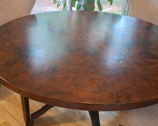 Round Dining Table with Hammered Copper Inlay and Upholstered Chairs sixth image