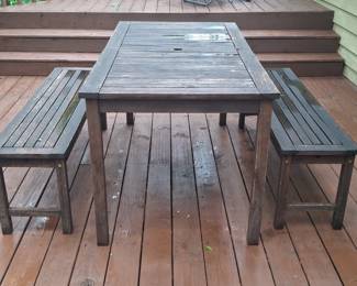 Wooden Outdoor Dining Table and Benches Set