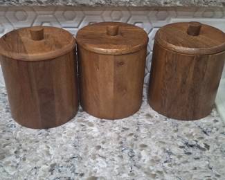 Set of MidCentury Teak Wood Canisters with Lids